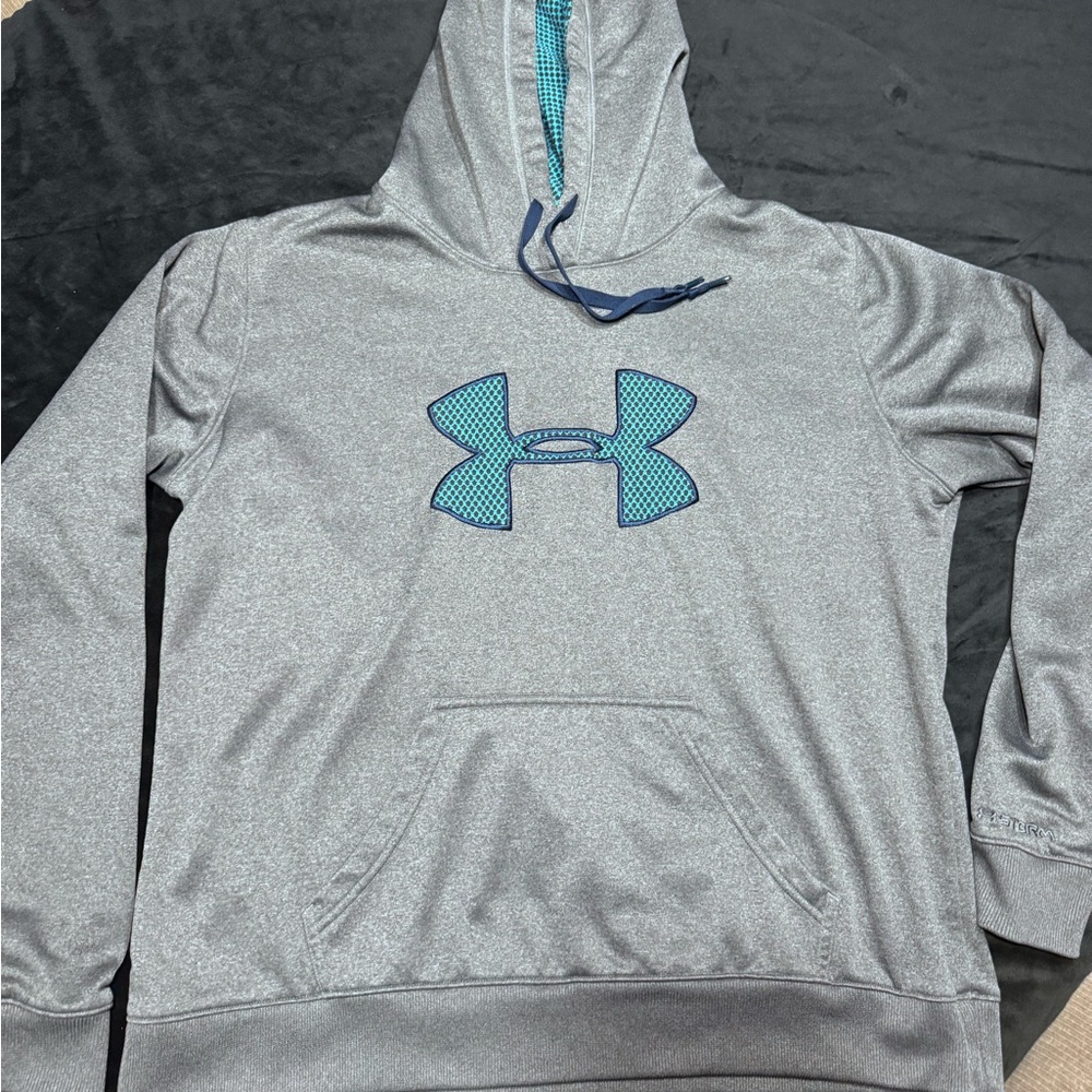 Under Armour Heather Gray Hoodie with Teal Accent